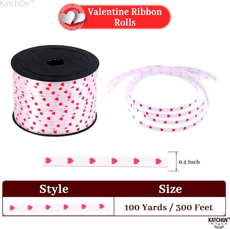 KATCHON Red Heart Ribbon for Crafts - 100 Yards | Red Heart Curling Ribbon for Happy Anniversary Decorations | Valentines Ribbon | Valentines Day Decorations | Bridal Shower Decorations - Image 3
